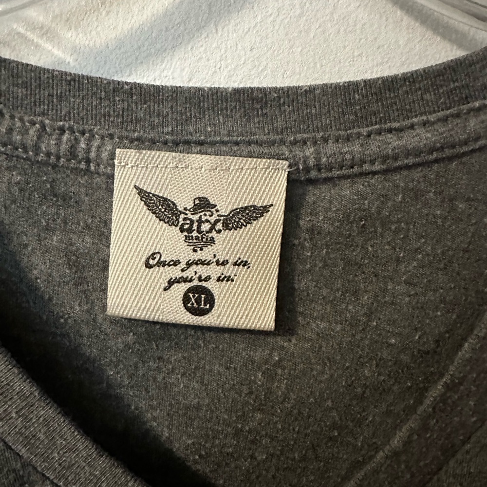 Atx Mafia Charcoal V-Neck Tee with Logo Tag - Picture 3 of 4